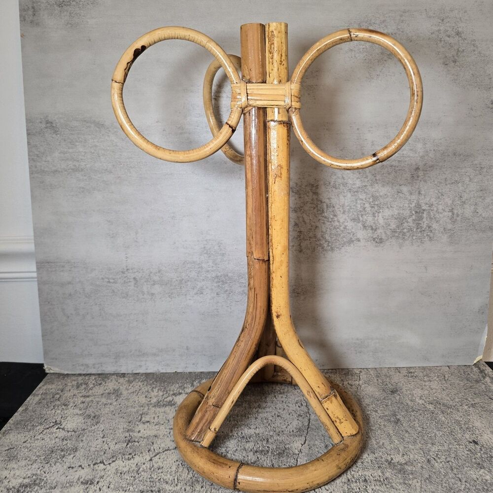 Vintage Boho Chic Bamboo and Rattan Towel Rack MCM Cottagecore Grandma